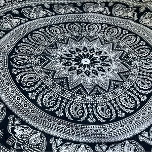 Indian Mandala Tapestry Wall Hanging Black White Queen 90x84 Inches